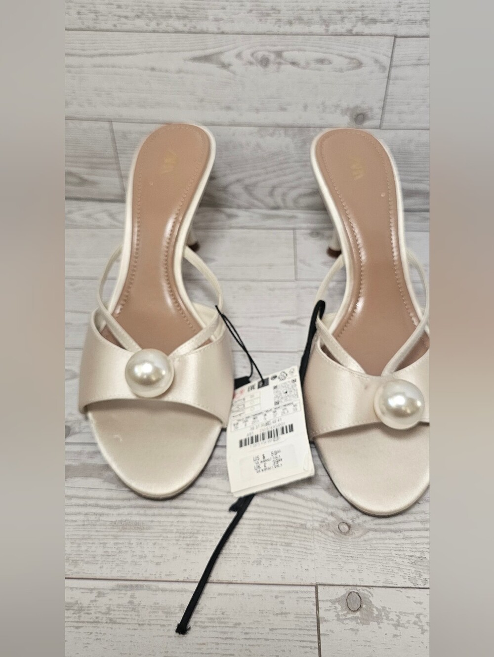 NEW Zara White Satin Pearl Mule Sandals Stiletto Heel Size 39 US 8 Wedding Brida